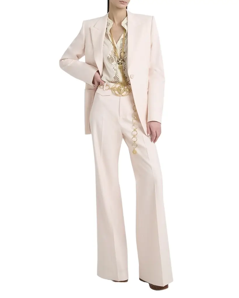 Chloe Lace Placket Tulip-Sleeve Silk Blouse
