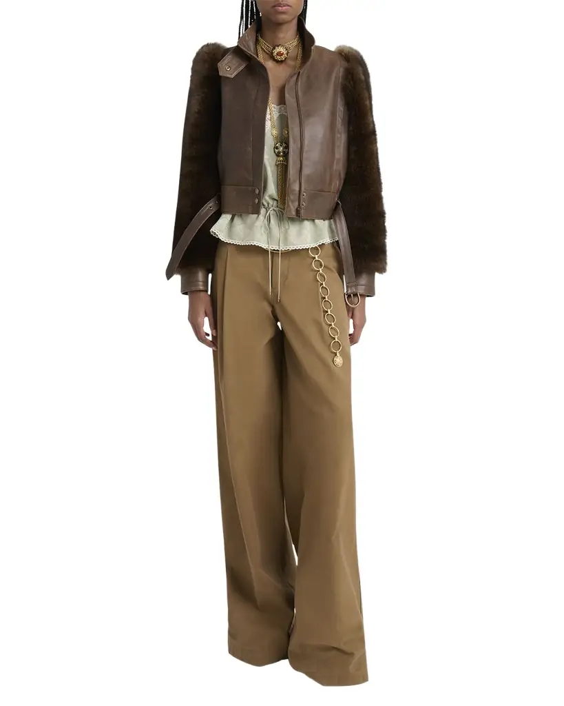 Chloe Pleated Wide-Leg Cotton Trousers