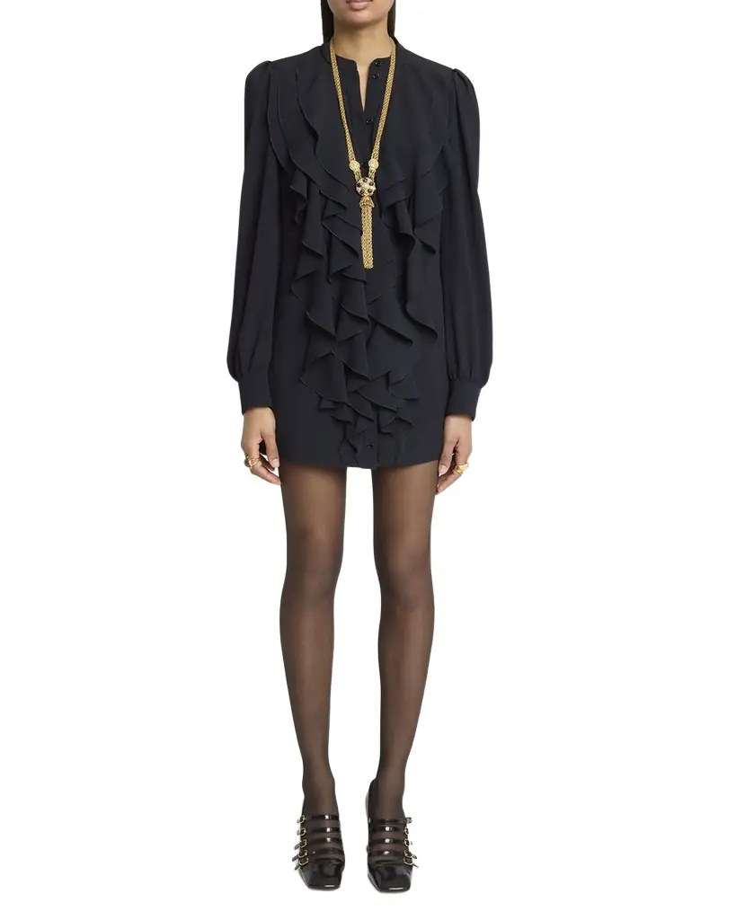 Chloe Ruffle Front Long-Sleeve Mini Dress