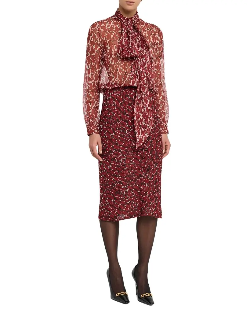 Saint Laurent Printed Cotton-Silk Midi Skirt