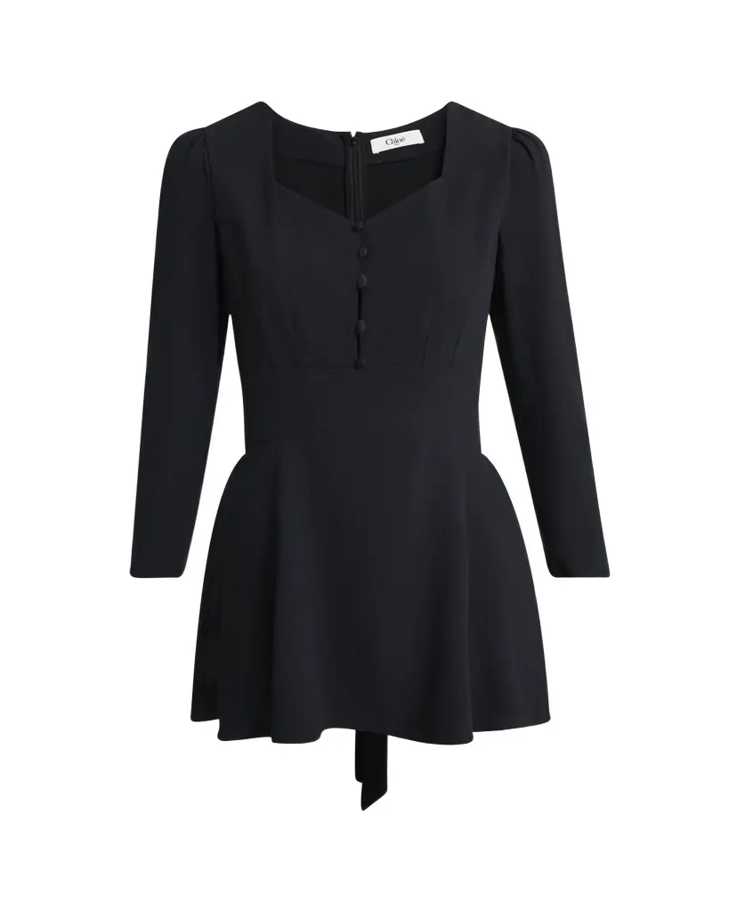 Chloe Button-Front Long-Sleeve Mini Dress