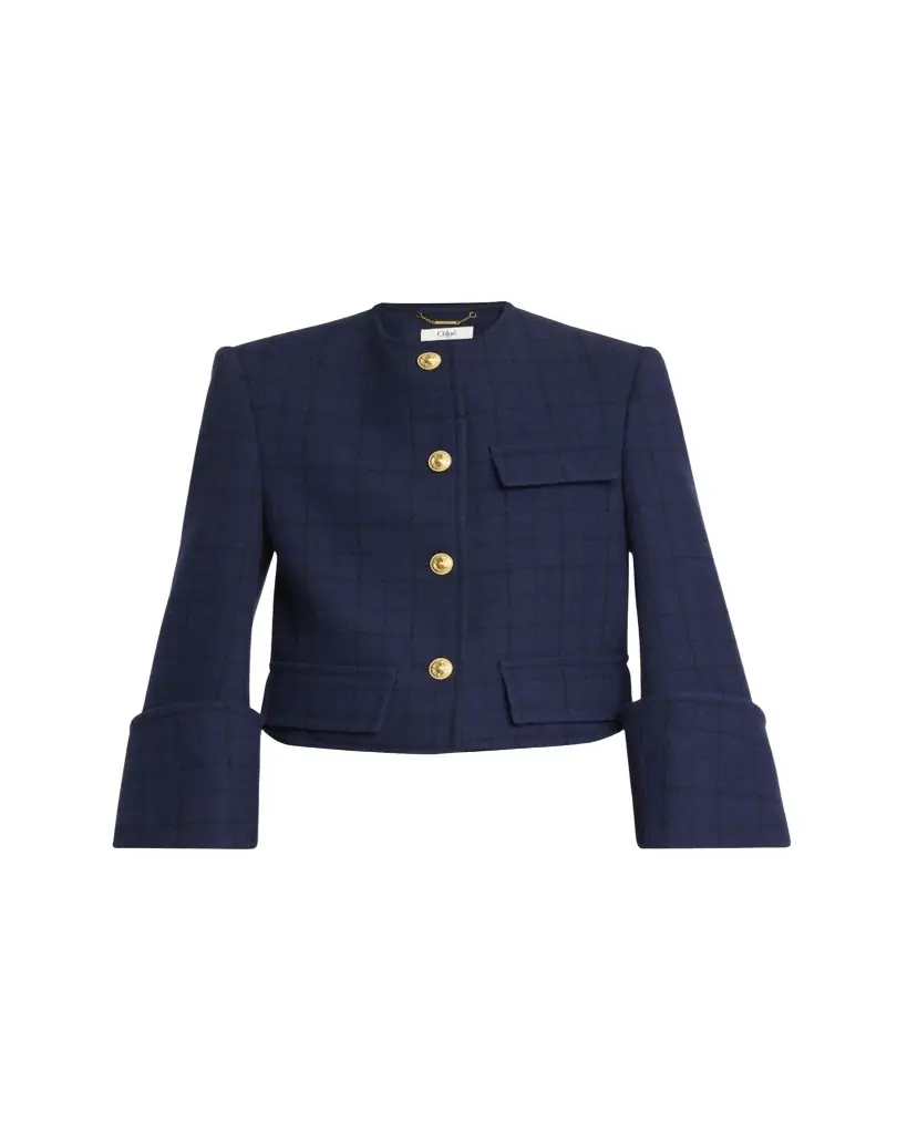 Chloe Lower Impact Wool Check Crop Jacket