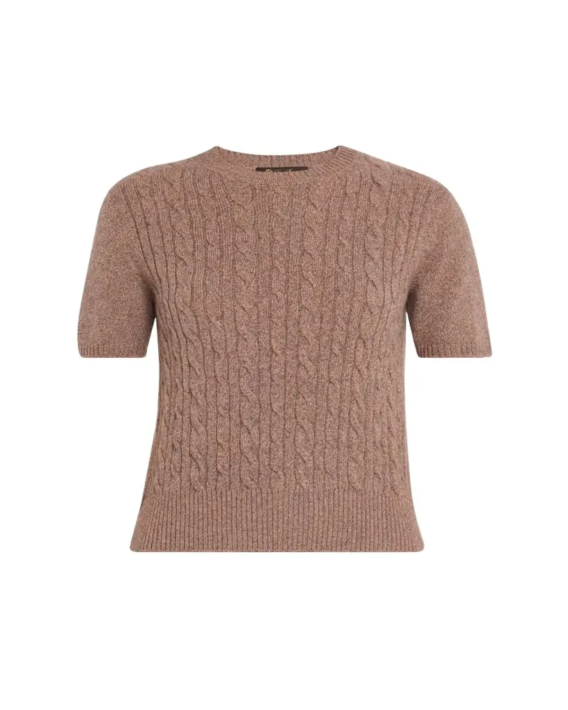 Loro Piana Treccia Cashmere Short-Sleeve Sweater