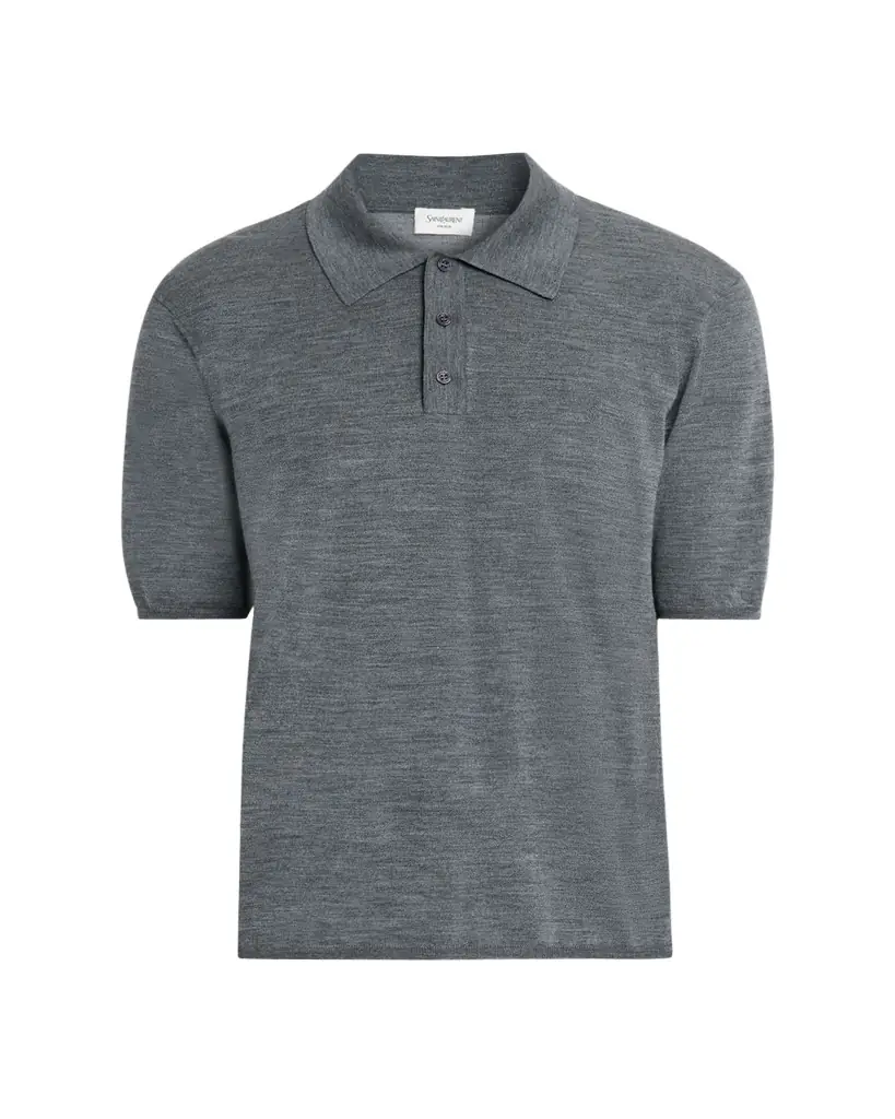 Saint Laurent Men's Cassandre Wool Short-Sleeved Polo Shirt