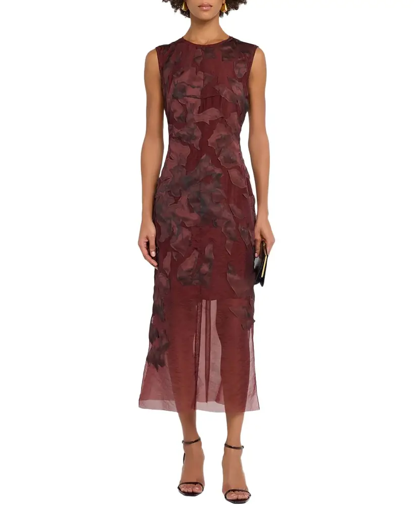Jason Wu Collection Printed Applique Sleeveless Midi Dress