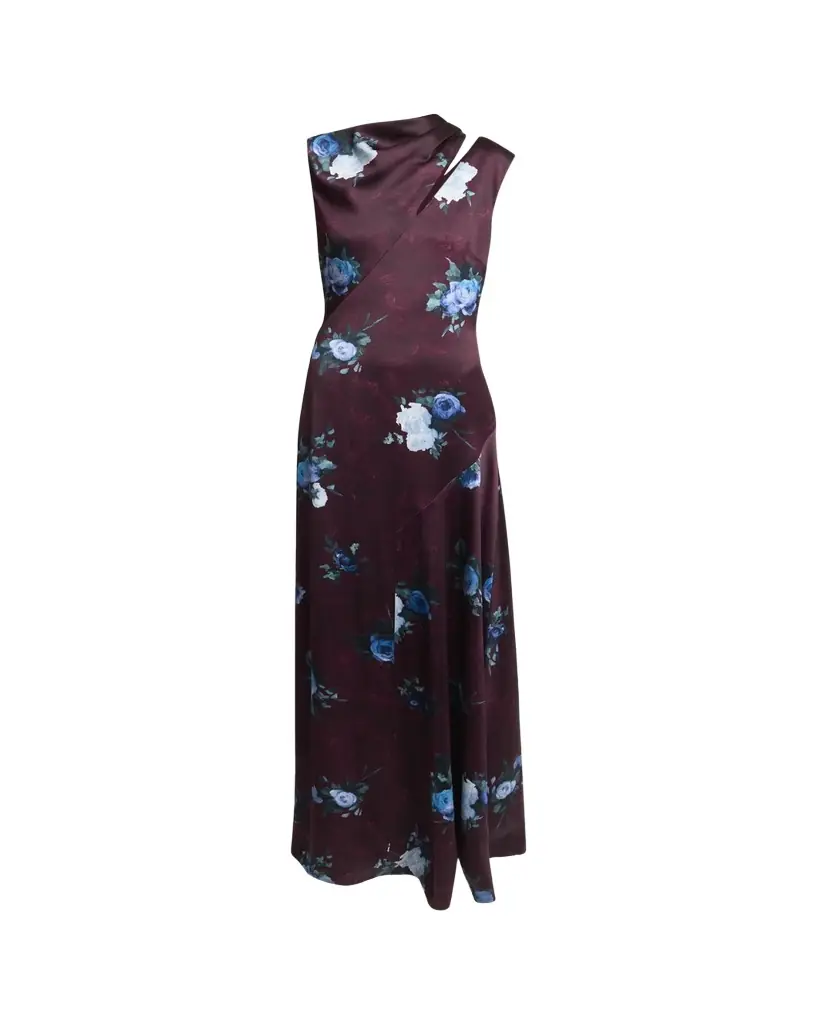 Erdem Floral Satin Slash-Cutout Sleeveless Gown