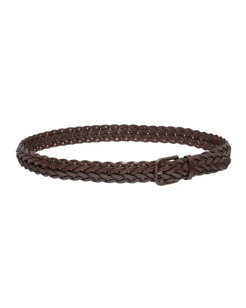 Giorgio Armani Men's Covered-Buckle Braided Leather Belt