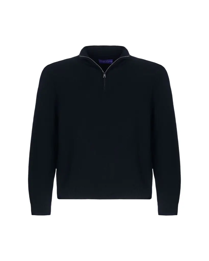 Ralph Lauren Purple Label Piqué-Knit Wool Quarter-Zip Sweater