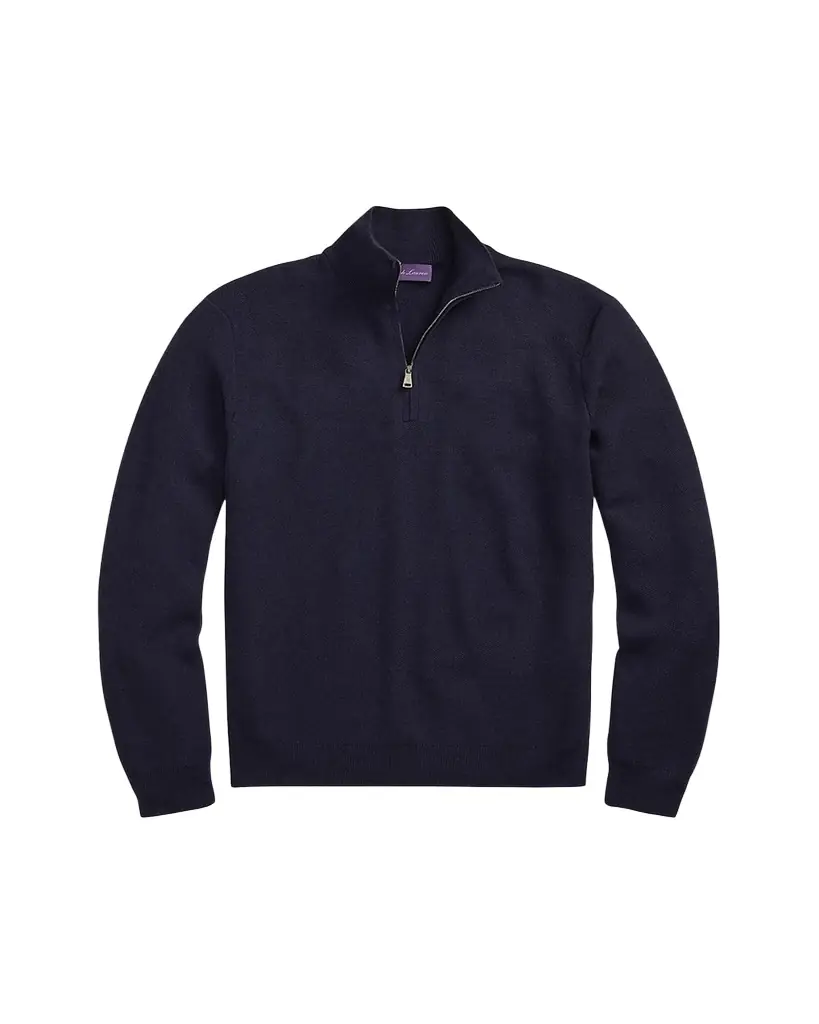 Ralph Lauren Purple Label Piqué-Knit Wool Quarter-Zip Sweater
