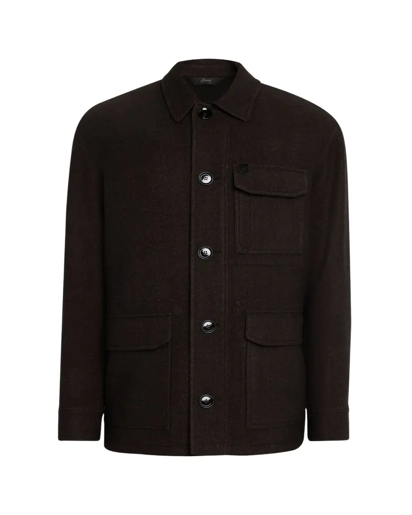 Brioni Men's Wool Herringbone Overshirt