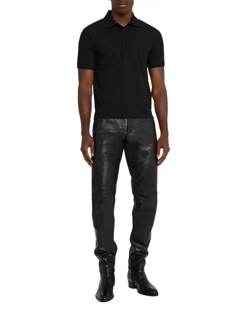 Saint Laurent Men's Embroidered Cassandre Cotton Polo Shirt