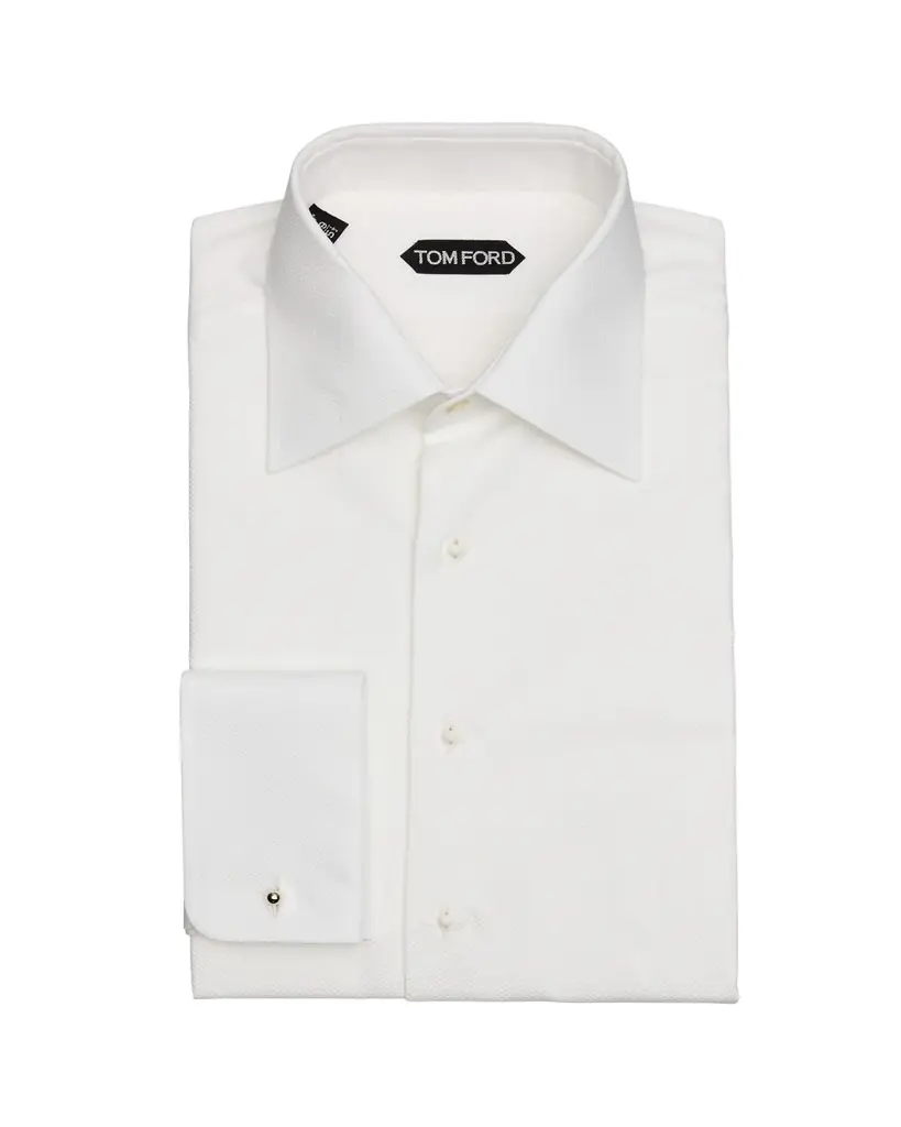 TOM FORD Men's Poplin Piquet French Cuff Dress Shirt