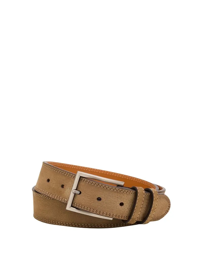 Magnanni Men's Eastwood Textured Suede Leather Belt, Taupe