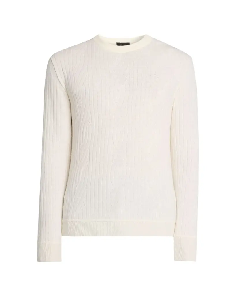 Brioni Men's Wool and Cashmere Cable Knit Crewneck Sweater