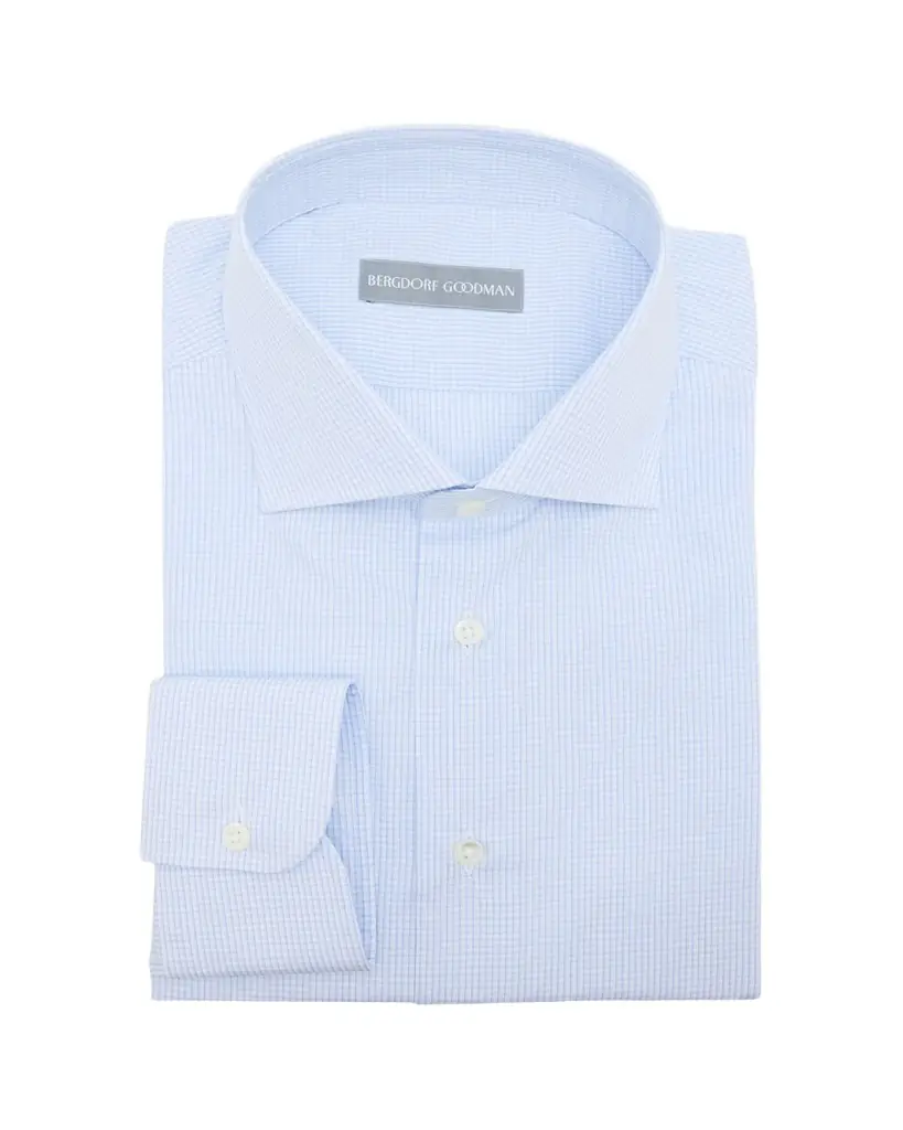 Bergdorf Goodman Men's Cotton Micro-Check Spread-Collar Dress Shirt