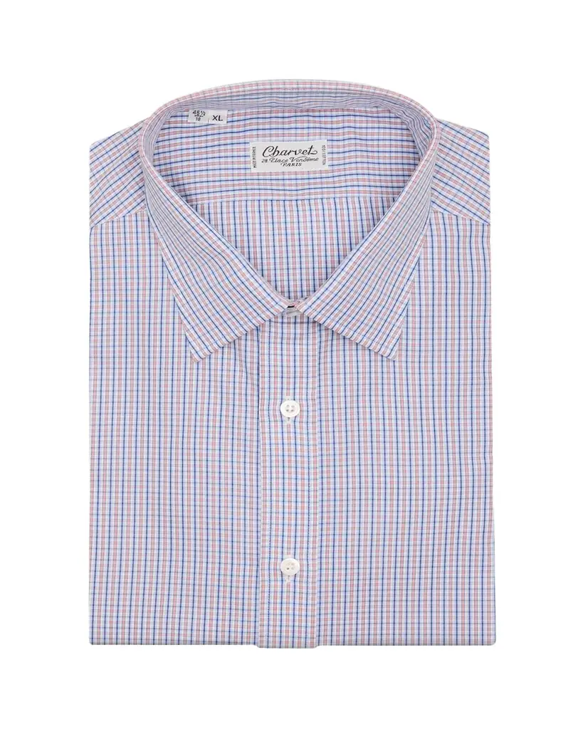 Charvet Men's Cotton Micro-Check Point Collar Slim Dress Shirt
