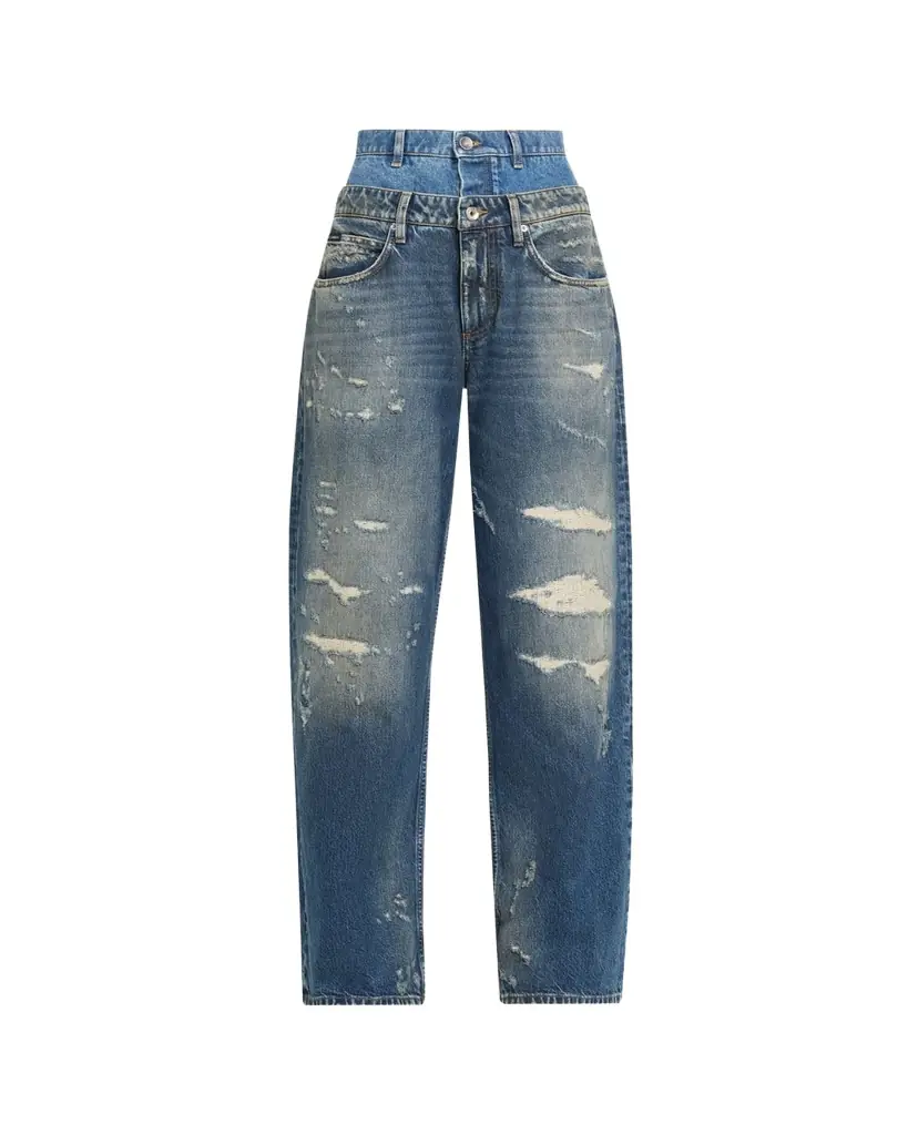 Dolce & Gabbana High-Rise Double Waistband Wide-Leg Distressed Jeans