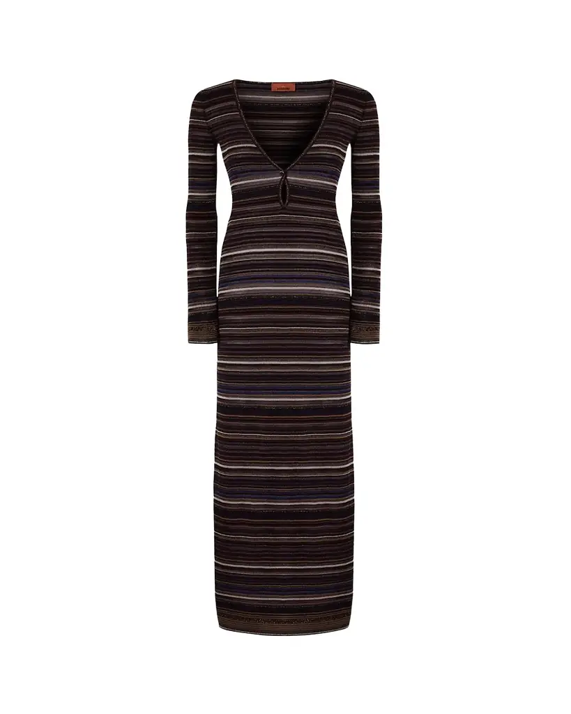 Missoni Metallic Striped Long-Sleeve Maxi Dress