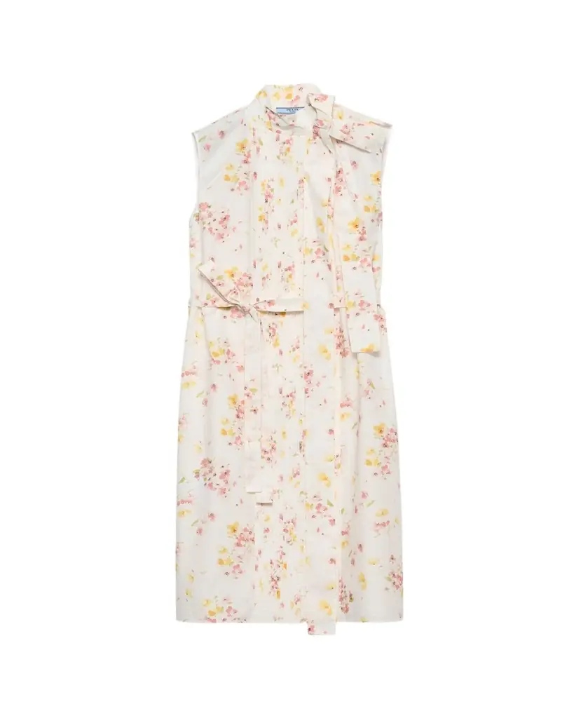 Prada Bouquet-Print Sleeveless Poplin Dress
