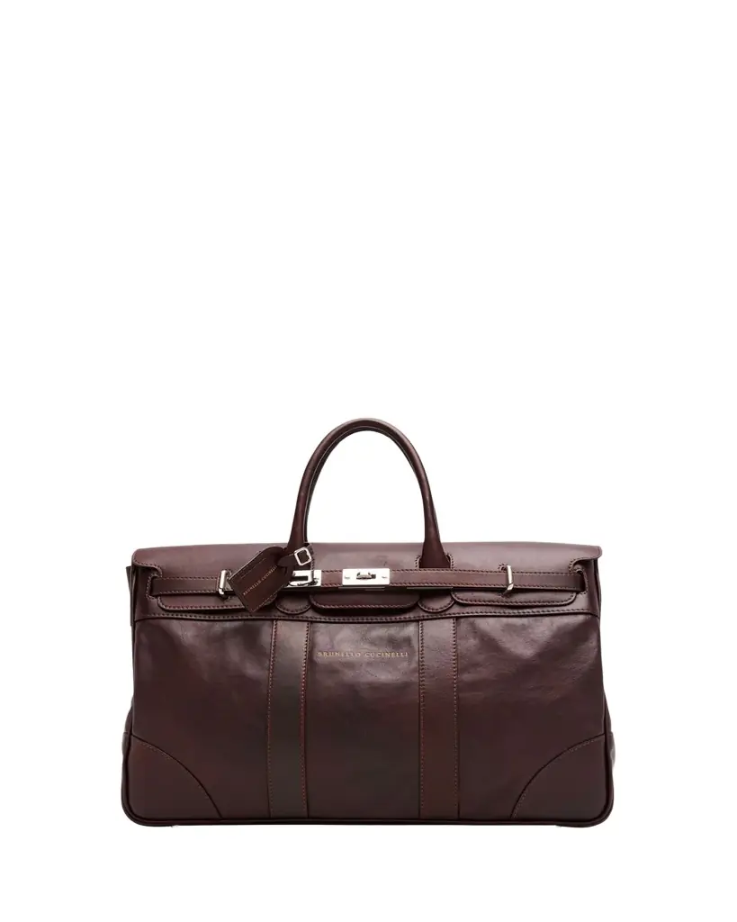 Brunello Cucinelli Men's Country Leather Clasp-Front Duffel Bag