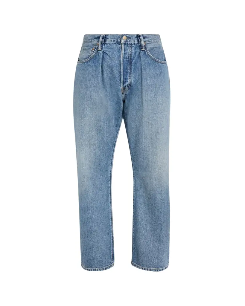 The Seven Continents Men's Cinch Blue Denim Loose-Fit Pleated Jeans