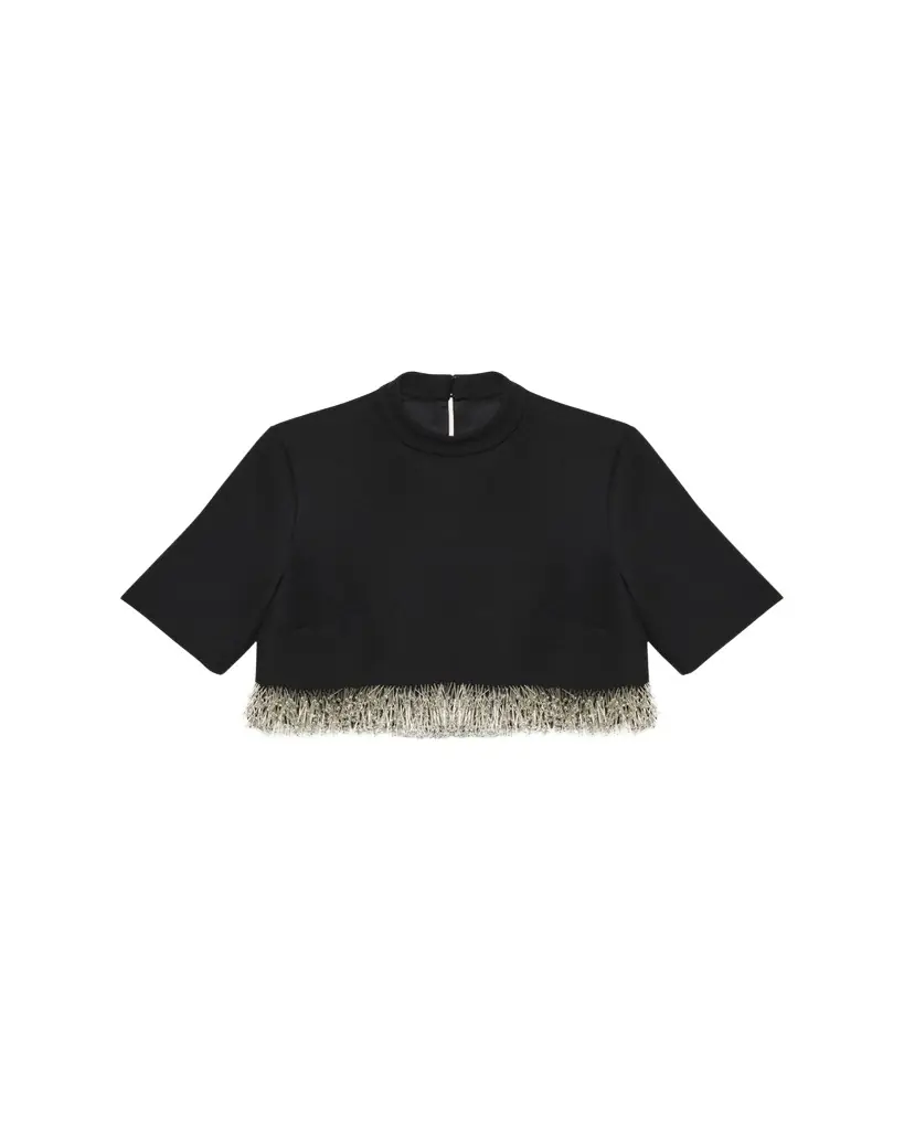 SIMKHAI Jalen Beaded Short-Sleeve Crop Top