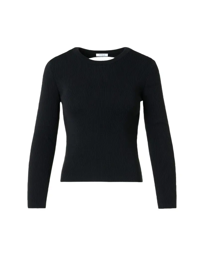 Akris punto Back-Cutout Rib Knit Crewneck Sweater