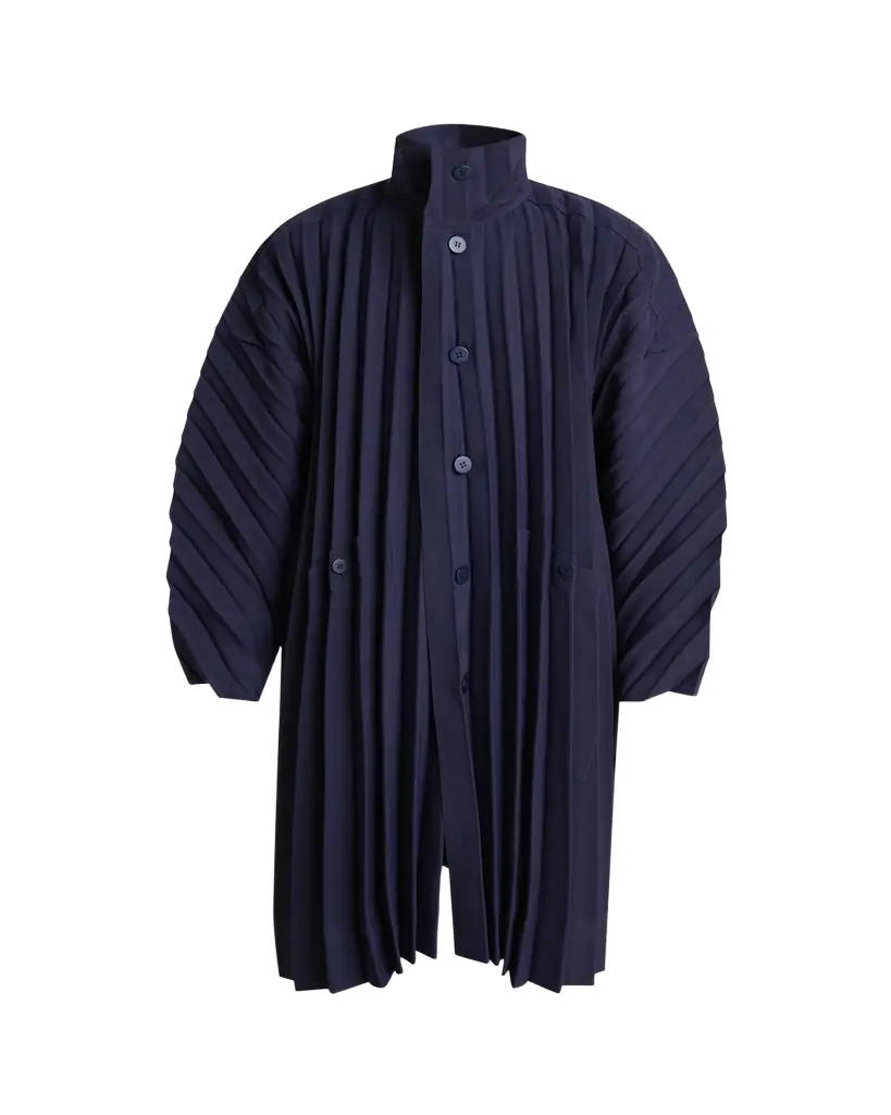 Homme Plisse Issey Miyake Men's Navy Edge Pleated Overcoat