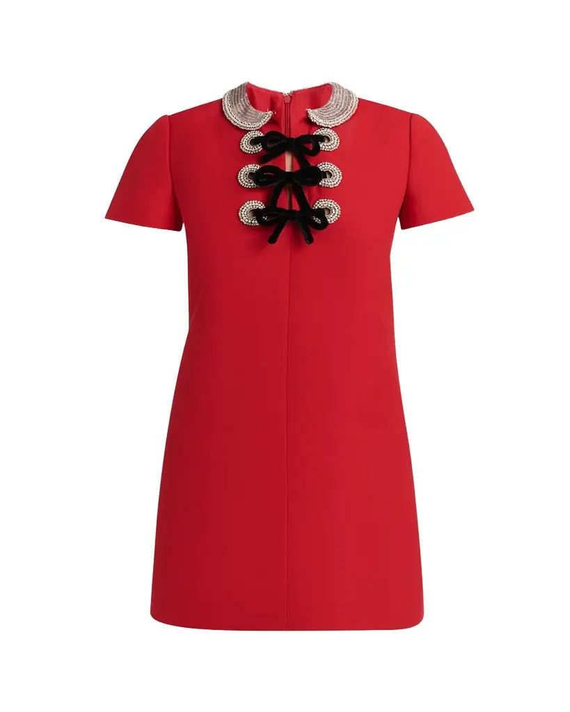 Valentino Garavani Embroidered Velvet Bow Midi Dress