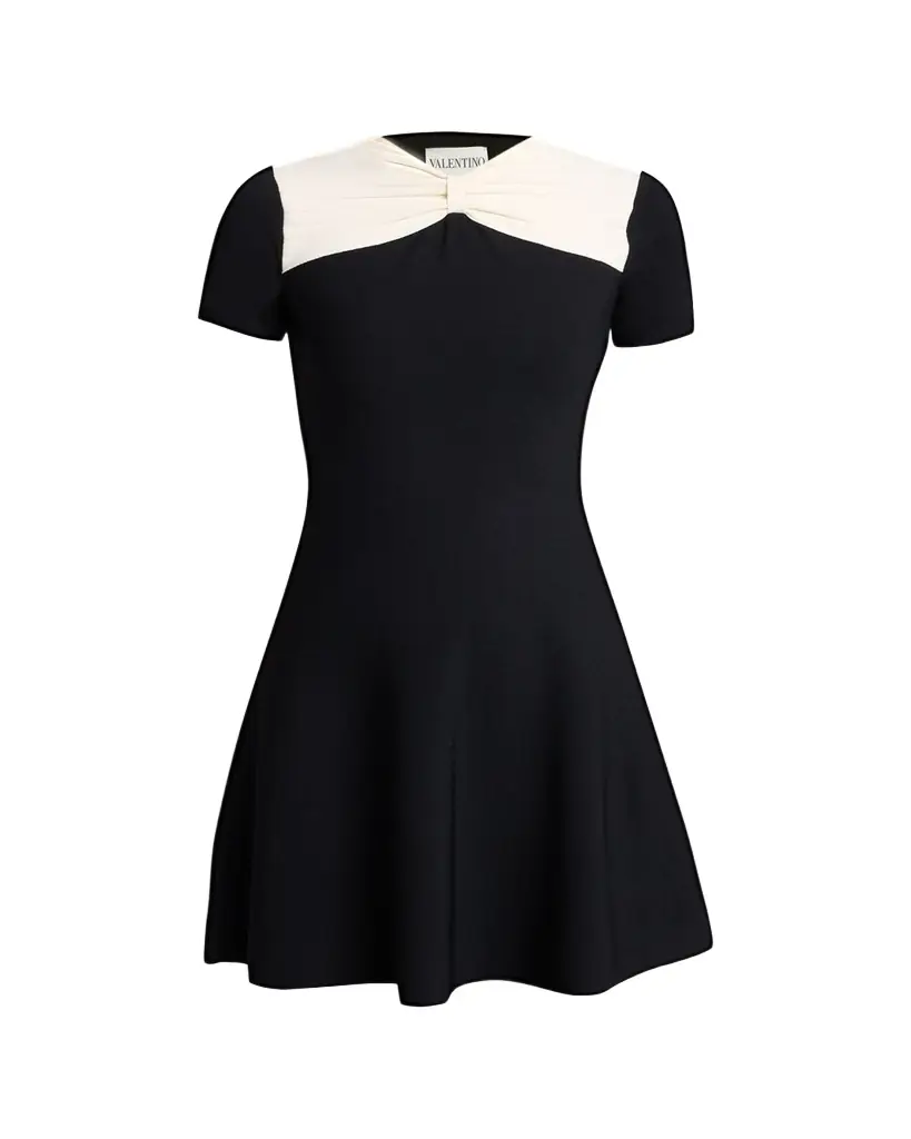 Valentino Garavani Bow-Neck Knit Short-Sleeve Mini Dress