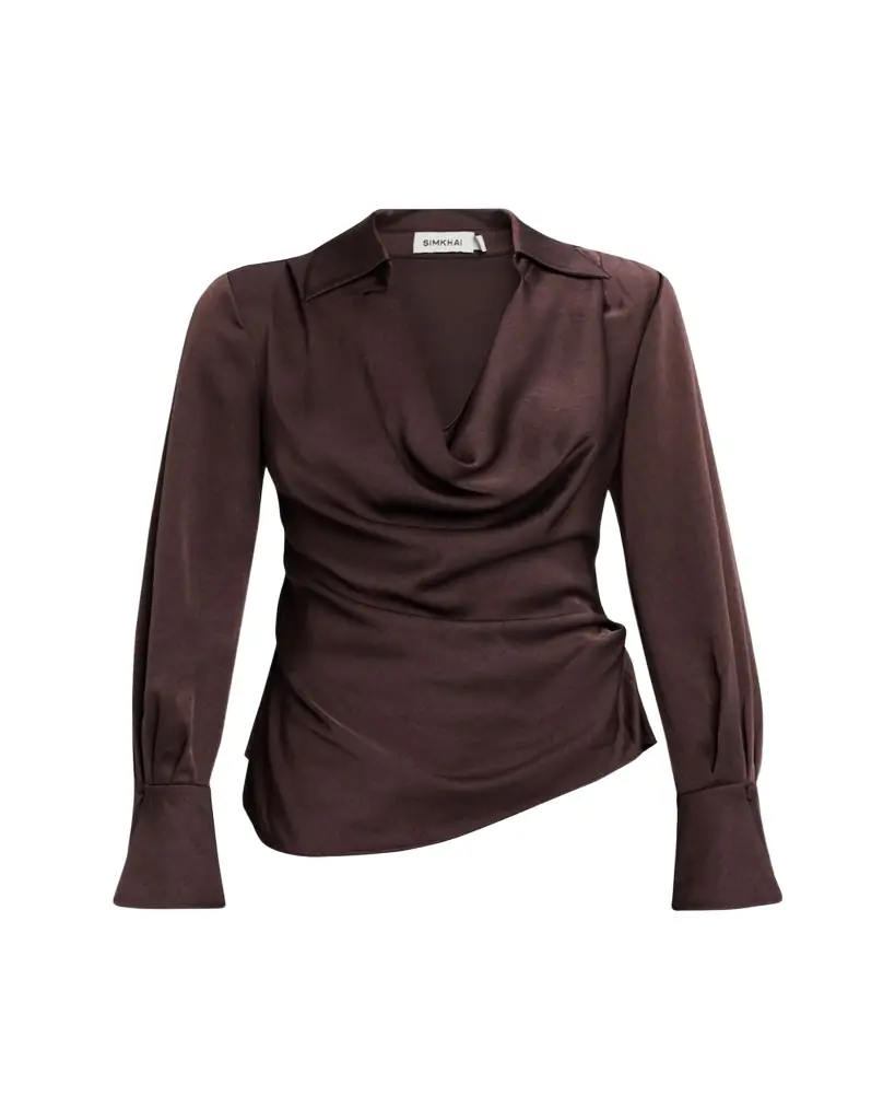 SIMKHAI Symone Long-Sleeve Cowl-Neck Top