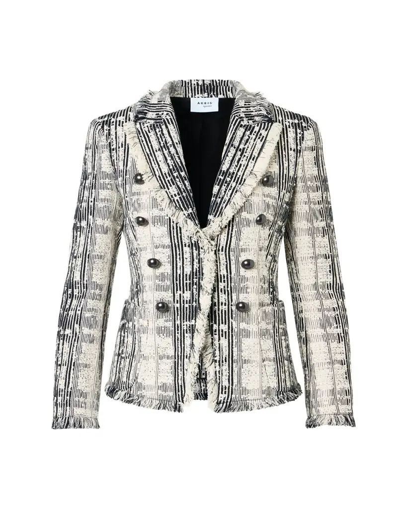 Akris punto Fringed Boucle Tweed Double-Breasted Blazer