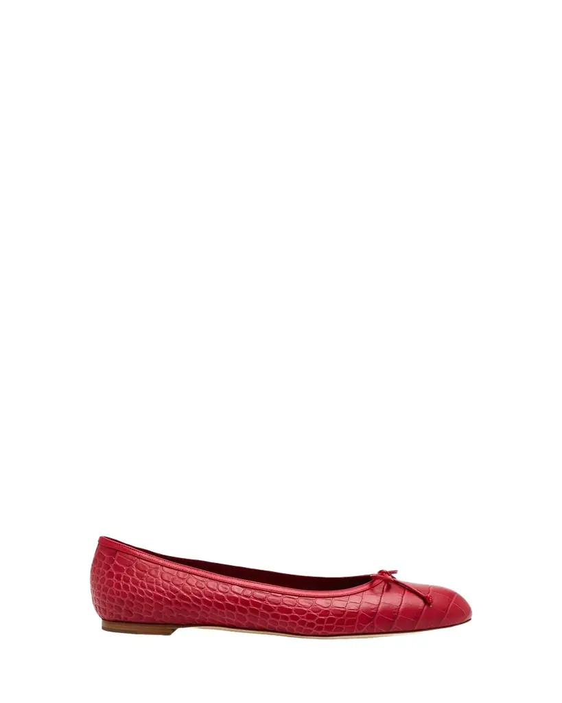 Manolo Blahnik Verallim Croc-Embossed Leather Ballerina Flats