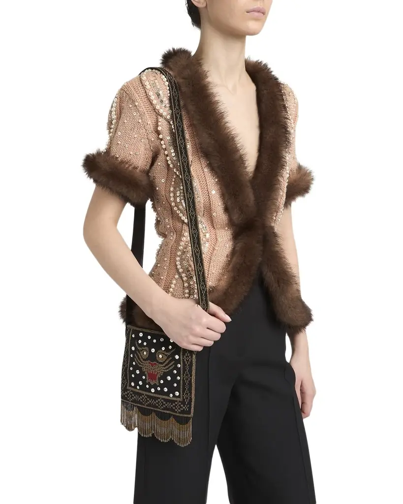 Valentino Garavani Nellcote Small Beaded Fringed Shoulder Bag