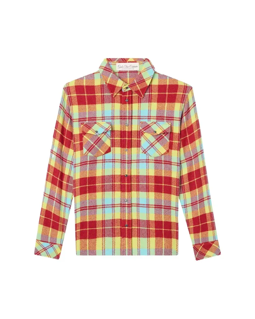 God's True Cashmere Men's Cashmere Tartan Two-Pocket Button-Down Shirt