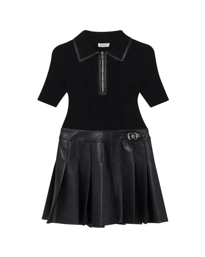 SIMKHAI Linnie Pleated Combo Mini Dress