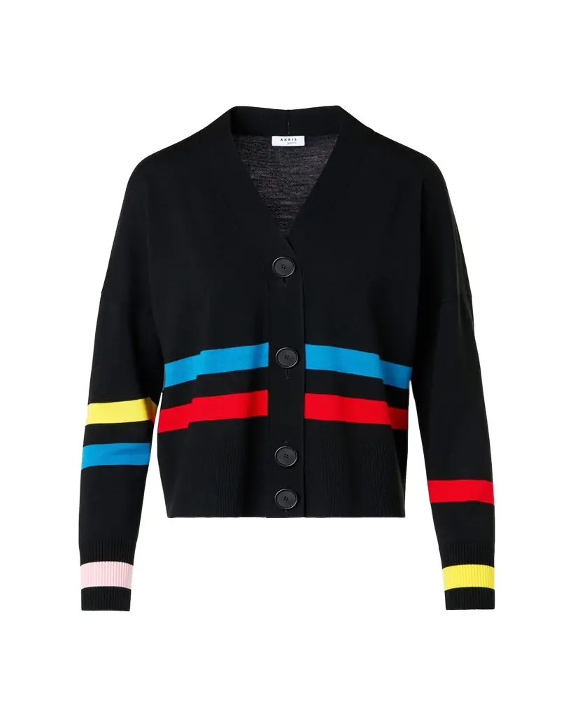 Akris punto Striped Knit V-Neck Cardigan