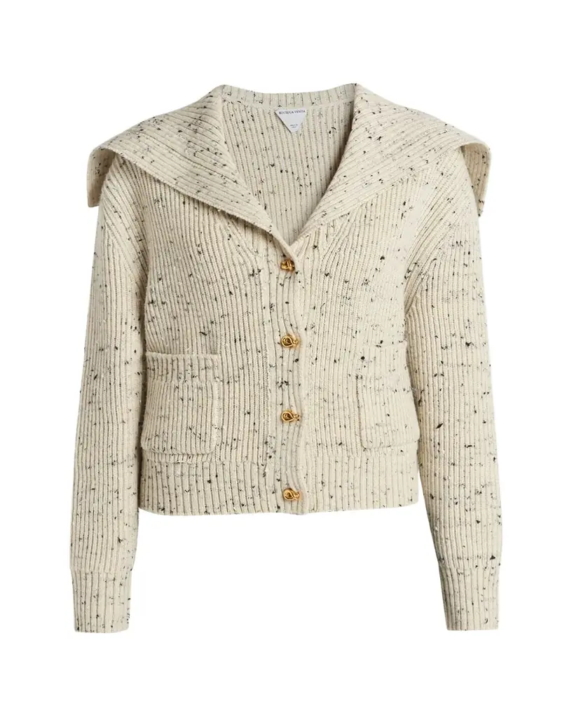 Bottega Veneta Speckled Rib Sailor-Collar Cardigan