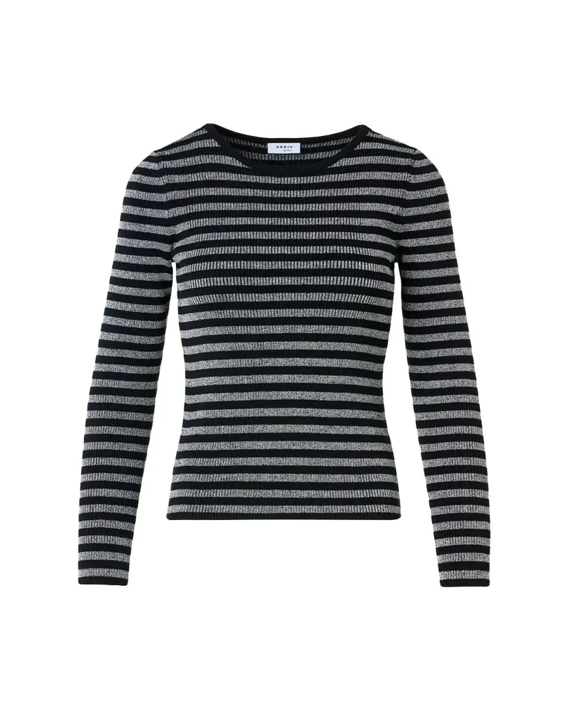 Akris punto Metallic Striped Rib Knit Sweater