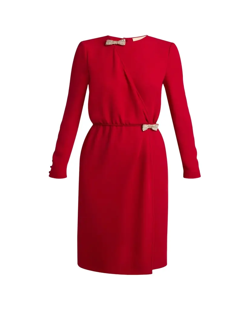 Valentino Garavani Crystal Bow Long-Sleeve Wrap Dress