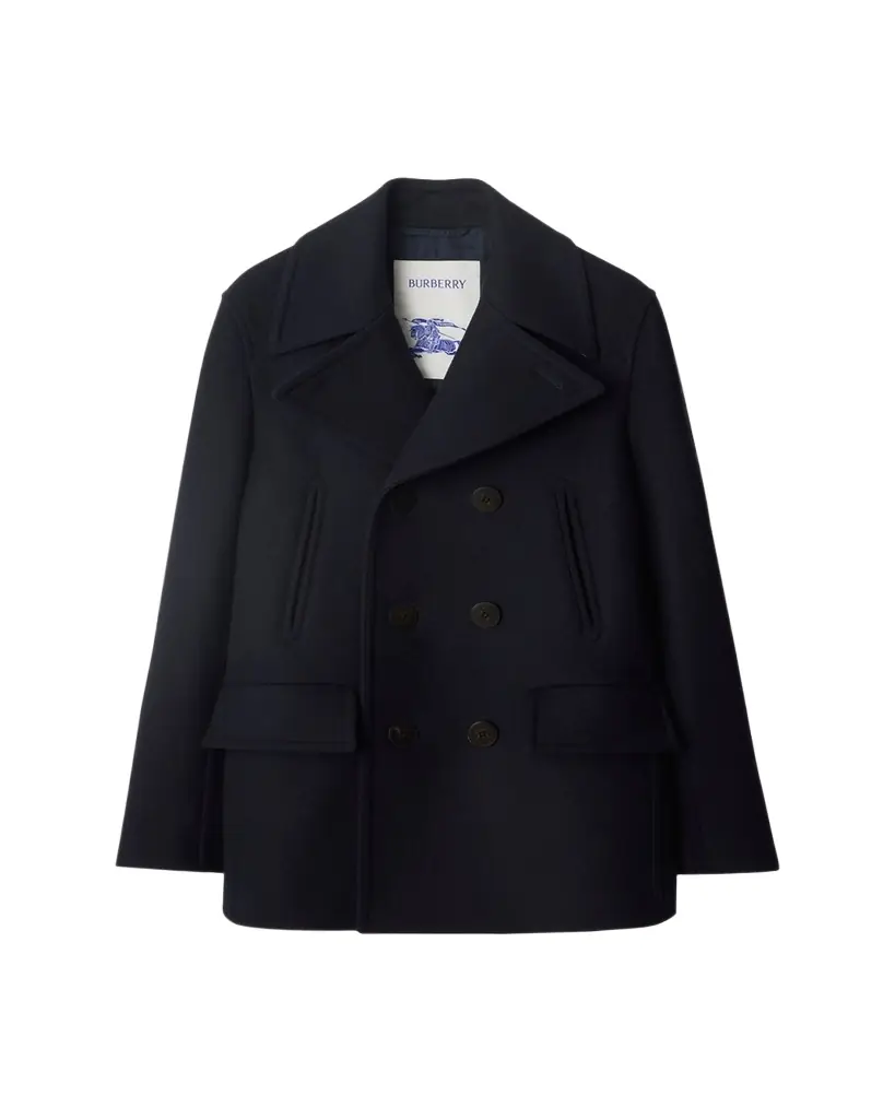 Burberry Men's Wool Check-Undercollar Pea Coat