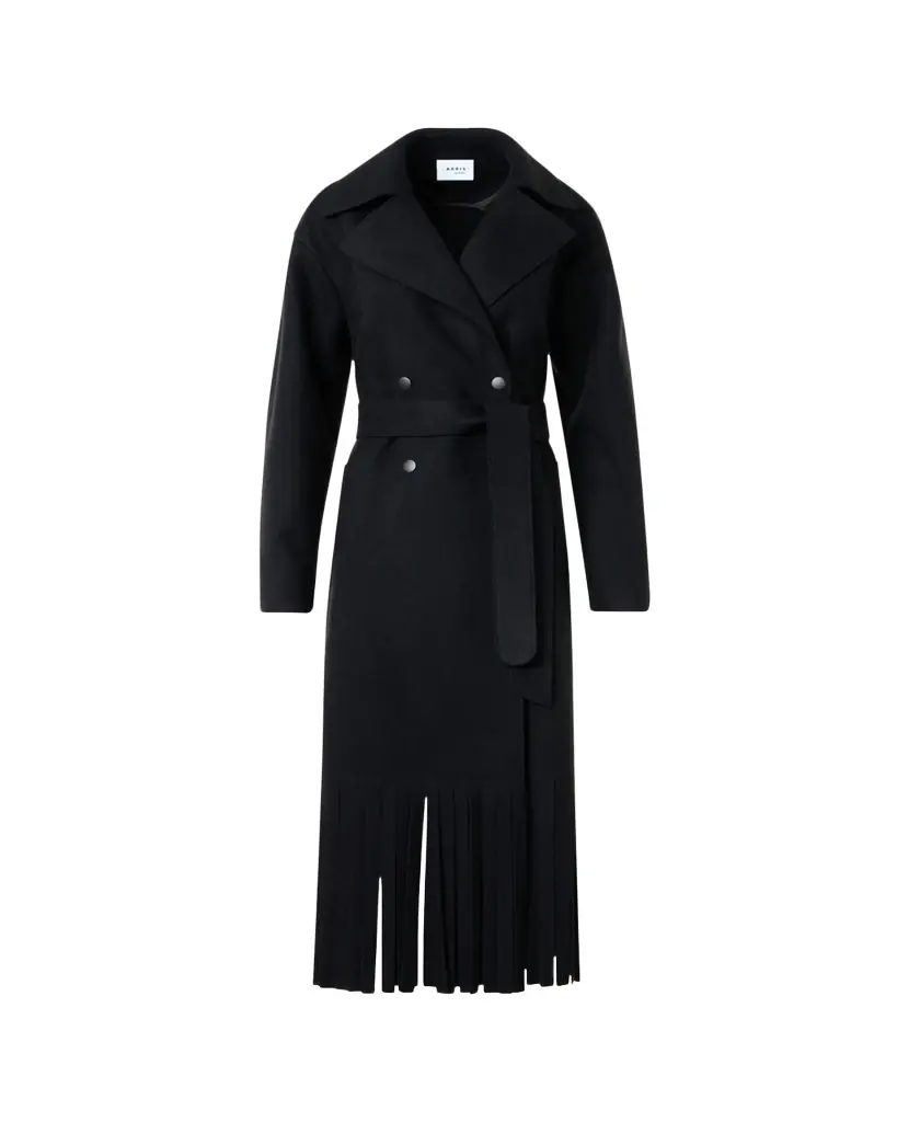 Akris punto Fringed Wool Belted Maxi Trench Coat