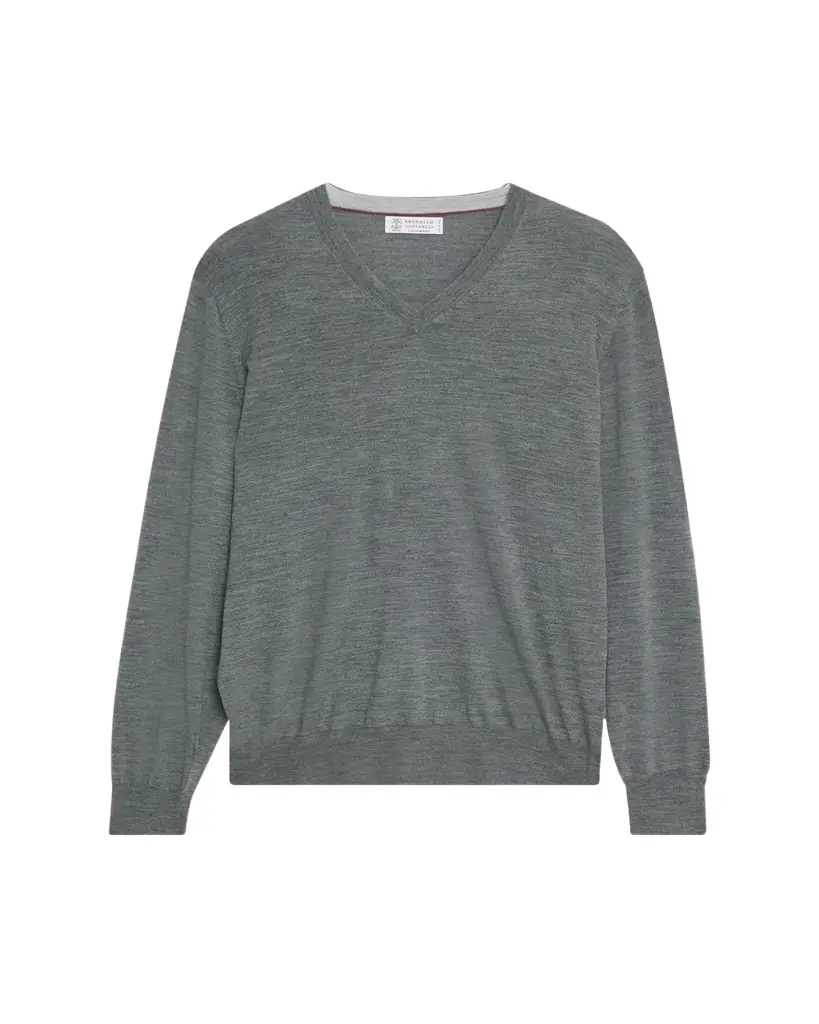 Brunello Cucinelli Men's Fine Gauge Wool and Cashmere V-Neck Sweater