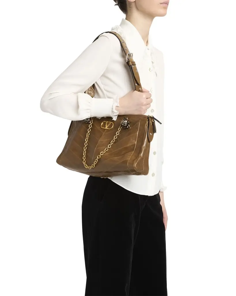 Valentino Garavani Panthea Medium Patchwork Chevron Shoulder Bag