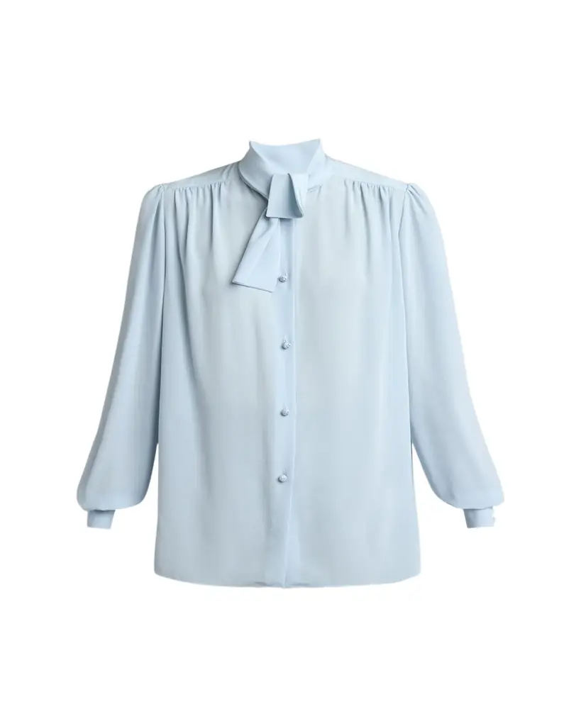 Valentino Garavani Bow-Neck Silk Button-Down Blouse