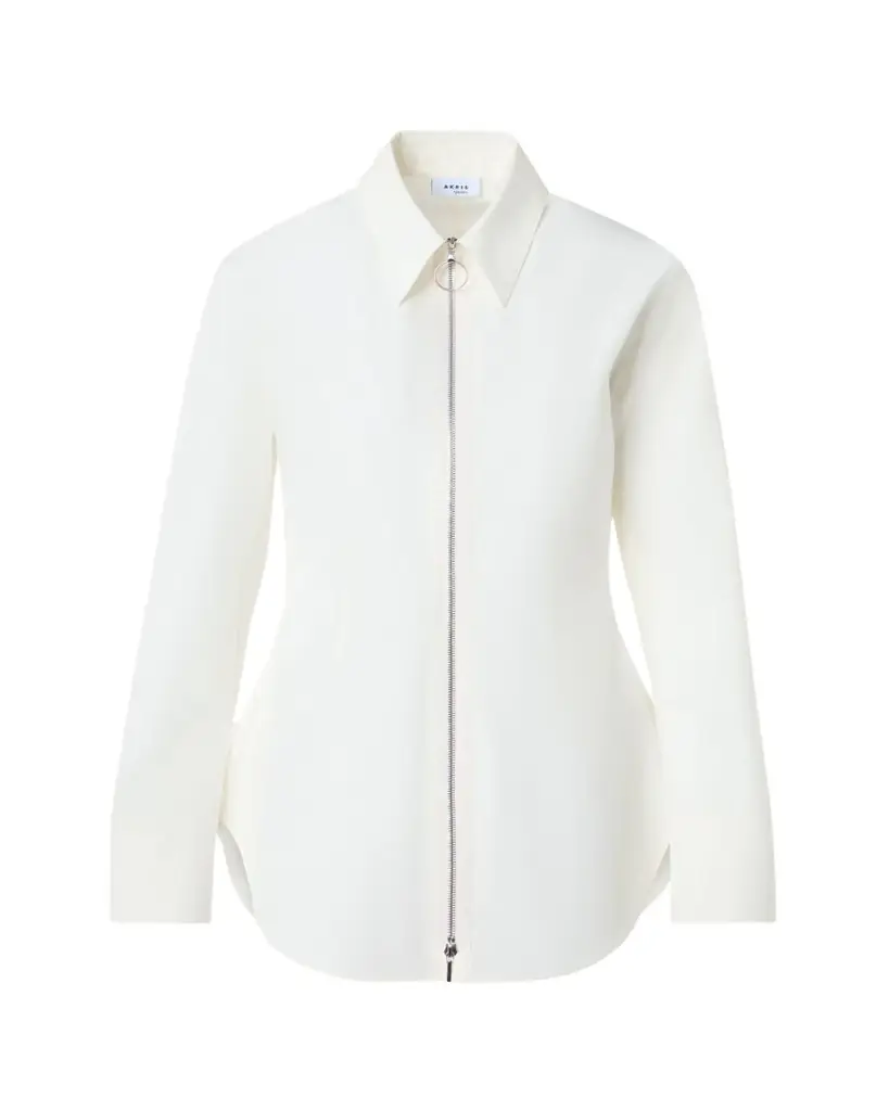Akris punto Zip-Front Cotton Poplin Collared Shirt