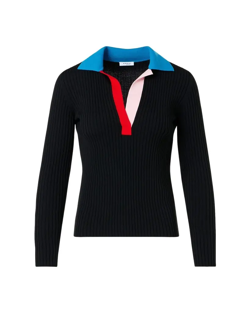Akris punto Colorblock Rib Knit Polo Sweater