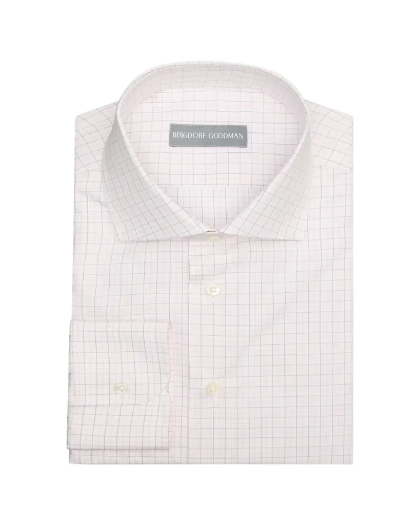 Bergdorf Goodman Men's Cotton Grid Check Spread Collar Dress Shirt