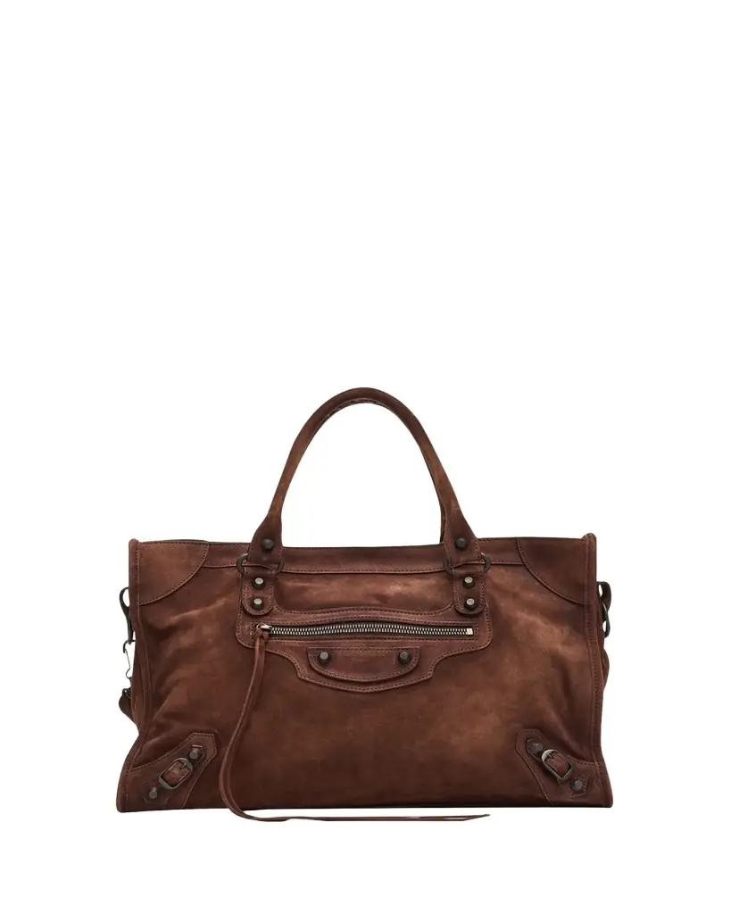 Balenciaga Le City Medium Suede Shoulder Bag