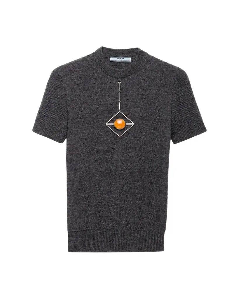 Prada Short-Sleeve Knit Sweater with Pendants